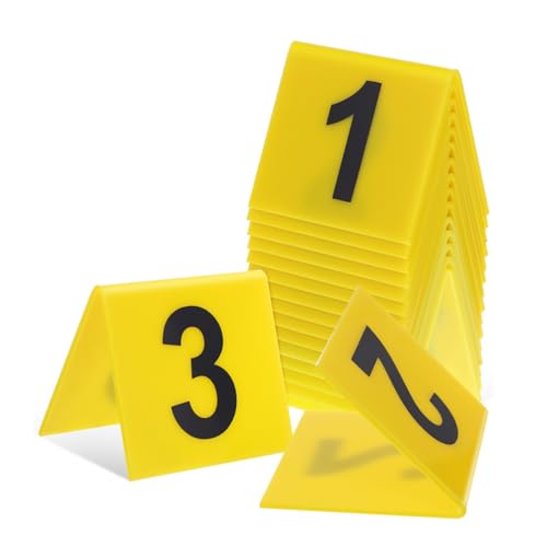 LOORGVEL 15 Stück Teiliges Tischnummern Gelb Schwarz Stabile Wiederverwendbare Tischaufsteller für Restaurant Hochzeit Party Dinner Mystery Spiel von LOORGVEL