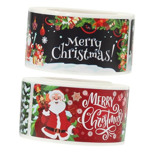 LOORGVEL 2 Rollen Weihnachtsaufkleber mit Weihnachtsmann Motiven Selbstklebende Geschenkverpackung Etiketten für Umschläge Geschenktüten und Karten Dekorative Weihnachtssticker für Familie von LOORGVEL