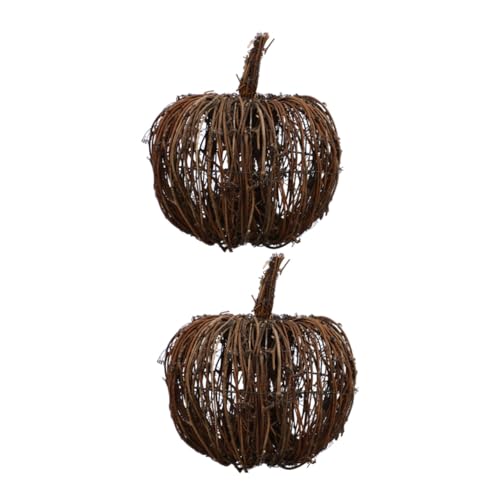 LOORGVEL 2 Stück Handgefertigte Rattan Kürbis Dekoration Leichte Langlebige Tisch Ornamente für Halloween und Erntedankfest Kleine Herbstliche Festtagsverzierung für Innen und Außendekor von LOORGVEL