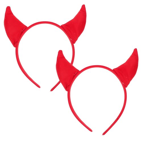 LOORGVEL 2 Stück Rotes Dämonenhorn Stirnband für Frauen Mädchen Halloween Cosplay Haarreif Kopfaccessoire Party Bühnenrequisite Bequem Flexibel Vielseitig für Kostümfest von LOORGVEL