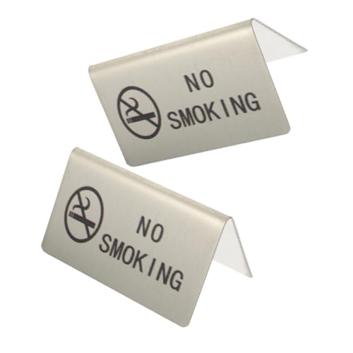 LOORGVEL 2 Stück Teiliges Edelstahl No Smoking Schild mit Klarer Gravur Doppelseitiges Rauchverbotsschild für Tischaufsteller Sichtbares Warnzeichen für Zuhause Büro Restaurants und von LOORGVEL