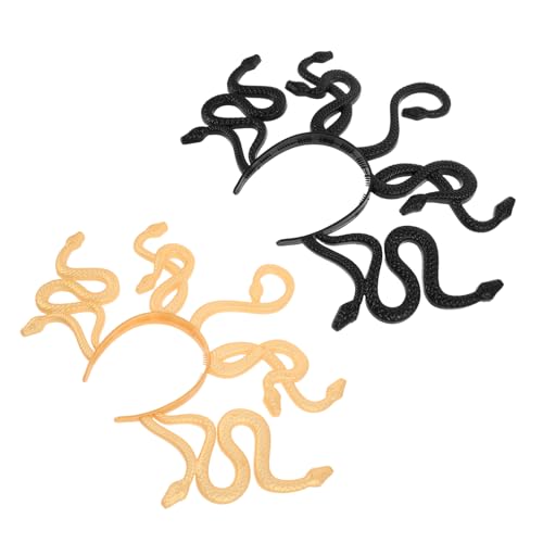 LOORGVEL 2 Stück Teiliges Medusa Schlangen Stirnband Realistisches Halloween Kopfschmuck Accessoire Leichtes Design für Cosplay Karneval Festival und Party Schwarz Goldfarben von LOORGVEL