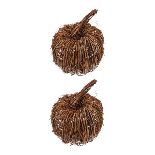 LOORGVEL 2 Stück Teiliges Rattan Kürbis Handgefertigt Langlebig Halloween Herbst Tischdeko mit Traditionellem Design für Party und Festliche Wohnraumgestaltung von LOORGVEL