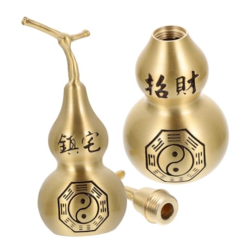 LOORGVEL 2 Stück Tischdekoration Kupfer Kürbis Feng Shui Drachenkopf Hohl Kalebasse Ornamente Feng Shui Glücksbringer Wohnzimmer Büro Dekoration von LOORGVEL