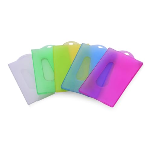 LOORGVEL 20 Stück Teiliges Candy farbige Kunststoff Kartenhüllen mit Loch Transparente Ausweishüllen für Schüler Ausweise Kreditkarten Robuste Hartplastik Schutzhüllen mit Zufällige Farbe von LOORGVEL