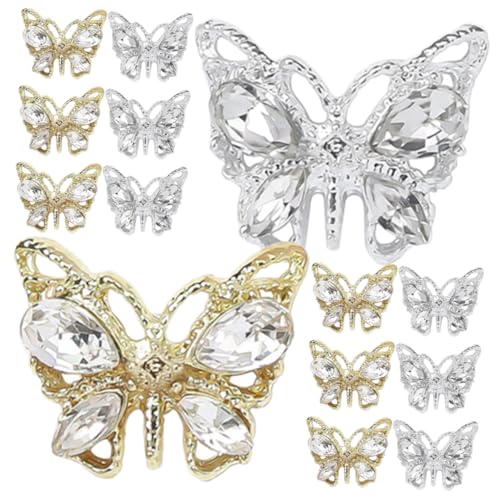 LOORGVEL 20 Stück Teiliges Nail Charms Schmetterling Nail Art Deko mit Funkelnden Strasssteinen Kleine Nagelverzierungen für DIY Maniküre Gold und Silber für Nagelkunst und Nagelpflege von LOORGVEL