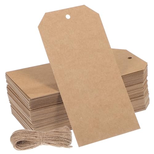 LOORGVEL 200 Stück Blanko Papier Anhänger mit Jutegarn Robuste Versand und Inventaretiketten aus Kraftpapier Vielseitig Beschriftbar für Kleidung DIY Lagerhaltung von LOORGVEL