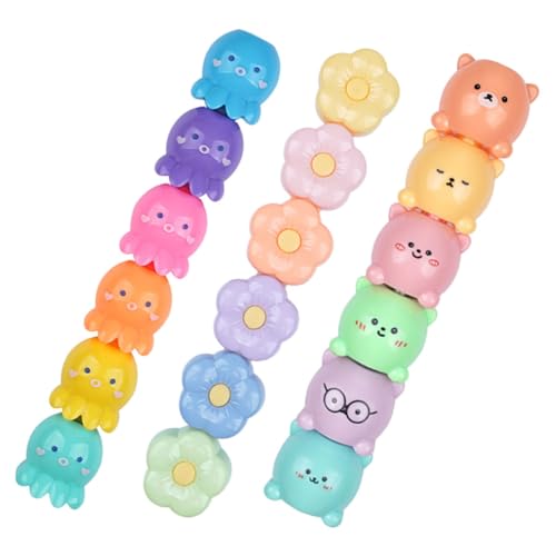 LOORGVEL 3 Sätze Niedliche Cartoon Textmarker mit Flexibler Keilspitze Bunte Highlighter für Notizen Journaling Markieren und Zeichnen Handliche Marker für Schule Büro und Kreatives von LOORGVEL