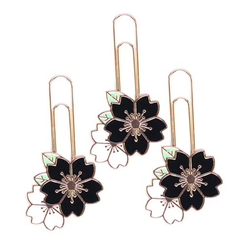 LOORGVEL 3 Stück Kreative Metall büroklammern Kirschblüten design Lesezeichen Stilvolle Schreibwaren für Büro Schule und Geschenk Langlebige Zinklegierung Praktische Notizhalter von LOORGVEL