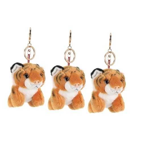 LOORGVEL 3 Stück Plüsch Tigerschlüsselkette Netter Tigerschlüsselkette Schlüsselanhänger Plüsch Plüschschlüsselkette Tierischer Rucksackanhänger Schlüsselanhänger Zubehör Zinklegierung Gelb von LOORGVEL