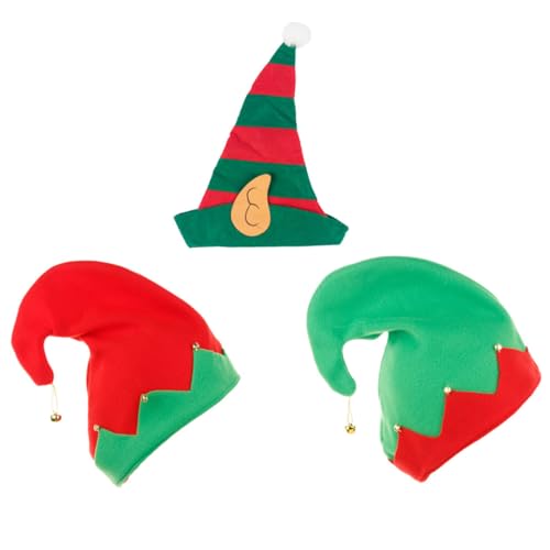 LOORGVEL 3 Stück Weihnachtliche Clown Mützen Rot Grün Gestreift Festliche Zipfelmützen für Erwachsene Weihnachtsfeier Kostüm Party Zubehör und Dekoration von LOORGVEL