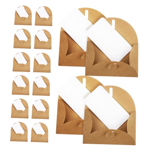 LOORGVEL 30 Sätze Mini Briefumschläge aus Braunem Kraftpapier mit Herzverschluss Vintage Umschläge und Weiße Blankokarten für DIY Einladungen Hochzeit Geburtstag und Geschäftsnotizen von LOORGVEL
