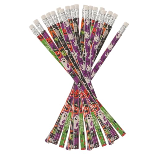 LOORGVEL 30 Stück Teiliges Halloween Buntstifte für Schüler Schreibbleistifte mit Radiergummi Rutschfest Farbige Muster Langlebig als Party Mitgebsel und von LOORGVEL