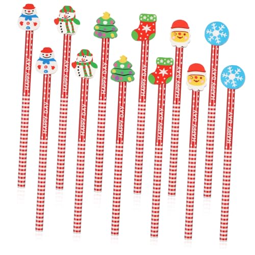 LOORGVEL 36 Stück Teiliges Weihnachtsbleistifte mit Cartoon Motiven Holzbleistifte mit Radiergummi Bunte Schreibstifte für Schüler Weihnachtsgeschenke und Partyfüllungen von LOORGVEL