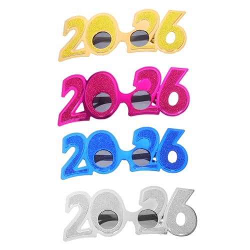 LOORGVEL 4 Stück Teiliges Silvester Partybrillen aus Leichtem Kunststoff Glitzernde Neujahrs Accessoires für Fotoautomaten Unisex für Jahreswechsel Feiern und Festlichkeiten von LOORGVEL