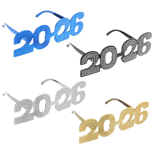 LOORGVEL 4 Stück Teiliges Silvesterbrillen mit Glitzer Zahlen Lustige Leichte Partybrille für Erwachsene und Foto Requisiten für Neujahrsfeier und Schwarz Gold Blau Silber von LOORGVEL