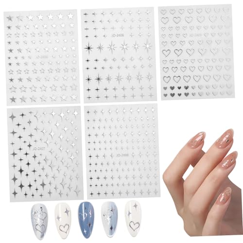 LOORGVEL 5 Blätter Nagelsticker Silber Sterne Herz Nageldesign Selbstklebend Nail Art Aufkleber Mädchen Charm Metallisch Vielseitig für DIY Nail Zubehör LOORGVEL 5 Blätter Nagelsticker Silber Sterne Herz Nageldesign Selbstklebend Nail Art Aufkleber Mädchen Charm Metallisch Vielseitig für DIY Nail Zubehör von LOORGVEL