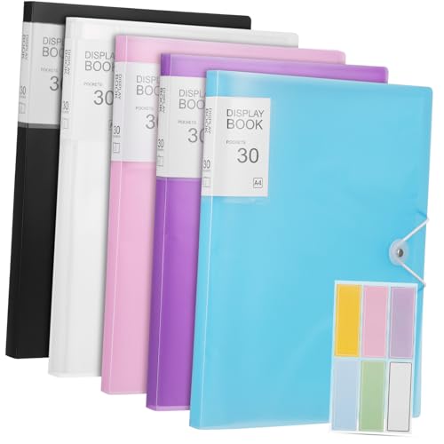 LOORGVEL 5 Portfolio Ordner mit Farbigen Sichtbuch Hüllen und Elastischem Verschluss Robuste Dokumentenmappe für Organisation von Unterlagen Inklusive Aufkleber für Büro und Schule von LOORGVEL
