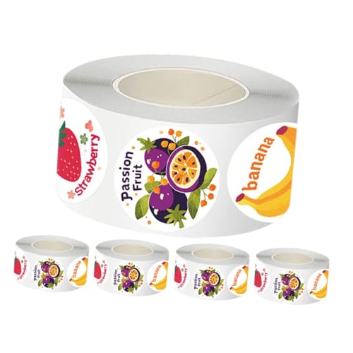 LOORGVEL 5 Rollen Obstaufkleber Selbstklebend Runde Lebensmittelsticker pro Bunte Fruchtmotive für Diy Basteln Scrapbooking Schulprojekte Kühlschrank Wasserflasche von LOORGVEL