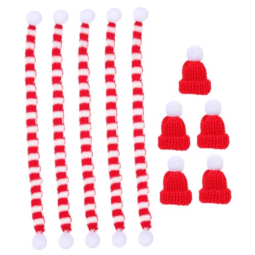 LOORGVEL 5 Sätze Weihnachtsdeko Flaschenhüllen Mini Strickmützen und Schals für Weinflaschen Festliche Tischdekoration für Weihnachten und Party Warme Kreative Flaschenverzierung von LOORGVEL