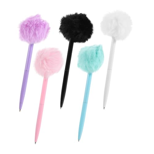 LOORGVEL 5 Stück Fluffige Kugelschreiber mit Plüschball Weiche Schreibstifte für Schüler und Lehrer Glattes Schreiben Bunte Geschenkstifte für Schule Büro und Alltag Bequem und Tragbar von LOORGVEL