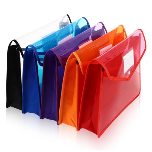 LOORGVEL 5 Stück Plastiktüte Knopfschnalle Bürobedarf Kunststoffmappen mit Taschen Dokumentenmappen Organisator für Papierakten Dokumententaschen Kunststoffhüllen mit Schnappverschluss von LOORGVEL