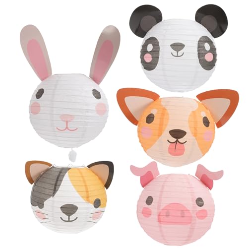 LOORGVEL 5 Stück Teiliges Cartoon Tiere Papierlaternen Partydekoration Dschungel Geburtstagsfeier Hängedeko Innen Außen Vielseitig Verwendbar Niedliche Tiermotive für Kinderzimmer von LOORGVEL