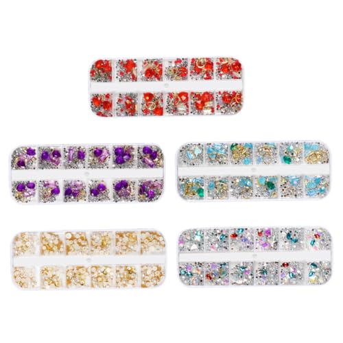 LOORGVEL 5 Stück Teiliges Nagelkunst mit Strasssteinen Perlen und Nieten Langlebiges Nail Beauty Zubehör für DIY Maniküre Leichte Nageldekorationen für Frauen und Professionelle Anwendung von LOORGVEL