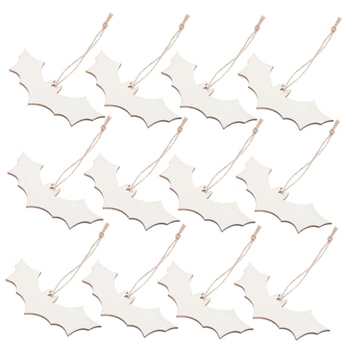 LOORGVEL 50 Stück Unlackierte Holz Fledermausanhänger zum Bemalen Halloween Diy Holzornamente mit Vorgebohrten Löchern Wiederverwendbare Spukhaus Deko für Wand Tür Baum Beige Handgemacht von LOORGVEL
