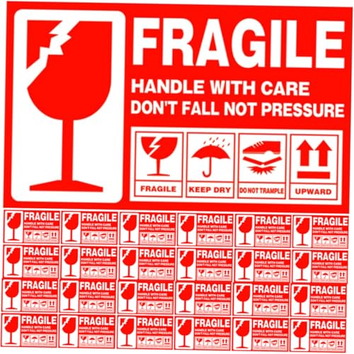 LOORGVEL 500 Stück Selbstklebende Fragile Warnaufkleber Stark Haftend Flexible Beschriftungsetiketten für Zerbrechliche Versandkartons Geeignet für Kartons Papier von LOORGVEL