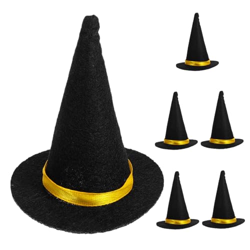 LOORGVEL 6 Stück Teiliges Mini Filz Hexenhüte Schwarze Handgemachte Halloween Weinflaschendeko Wiederverwendbar für DIY Bastelarbeiten Party und Kostümzubehör von LOORGVEL