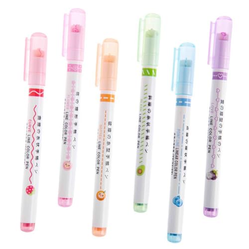 LOORGVEL 6 Stück Teiliges Textmarker Set mit Gebogenem Marker Schnell Trocknend Farbig für Schule Büro Journal Planer Komfortabel Grip für Kunst Scrapbooking Schreiben von LOORGVEL