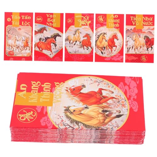 LOORGVEL 60 Stück Rote Geldumschläge Pferdejahr Vietnamesische Neujahrs Hongbao Umschläge Traditionelle Frühlingsfest Luckymoney Taschen Papierumschläge für Bargeld Muster Mix von LOORGVEL