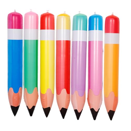 LOORGVEL 7 Stück Teiliges Aufblasbare PVC Bleistifte in Farben Große Jumbo Stifte als Party und Klassenzimmerdekoration Leicht Hängbar Sicher und Portabel für Schulanfang und Feiern von LOORGVEL