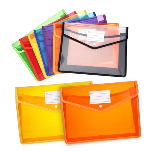 LOORGVEL 7 Stück Teiliges Farbige Dokumententaschen aus Transparentem PP mit Druckknopf Erweiterbar mit Etikettentasche Praktische Sichtmappen für Büro Schule und Zuhause zur von LOORGVEL