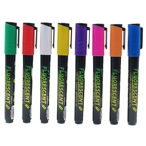 LOORGVEL 8 Stück Teiliges Neonfarbener Kreidestifte für Glas und Tafel Abwischbare Marker mit Langlebiger Spitze Lebendige Farben Gelb Orange Grün Rot Weiß für Werbung Basteln Büro und von LOORGVEL