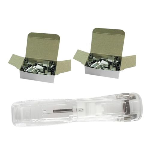 LOORGVEL Office Stapler mit Wiederverwendbaren Clips Nahtloser Hefter für Büro und Schule Transparenter Hefter mit Klammern Glatte Kanten Schützen Hände Praktischer Zufällige Farbe von LOORGVEL
