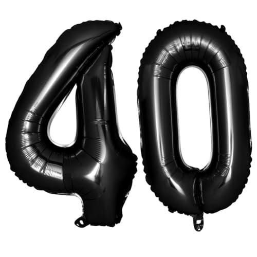 LOORGVEL Schwarze Folienzahlballons mit Selbstsiegelventil Wiederverwendbar Aufhängen für Geburtstag und Jubiläum Partydekoration von LOORGVEL