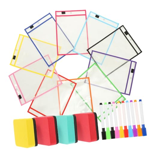LOORGVEL Teiliges Transparente Dry Erase File Pockets aus Wasserfestem PVC Wiederverwendbare Dokumententaschen mit Beidseitiger Sicht Robust für Schule und Büro Inklusive Zufällige Farbe von LOORGVEL