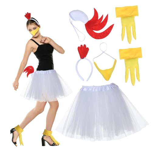 LOORGVEL Weißes Hühnchen Kostüm Set Teilig mit Stirnband Kükenkrallen und Cosplay Party Accessoires für Halloween Weihnachten und Festlichkeiten LOORGVEL Weißes Hühnchen Kostüm Set Teilig mit Stirnband Kükenkrallen und Cosplay Party Accessoires für Halloween Weihnachten und Festlichkeiten von LOORGVEL