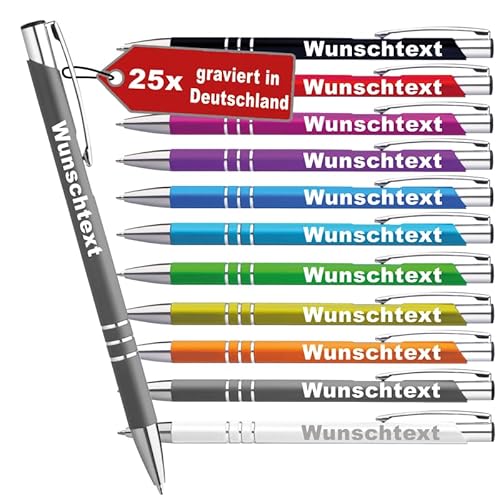 LOPREX 25 Stück Kugelschreiber mit Gravur – personalisierte Kugelschreiber aus Metall mit Wunschtext – Geschenk für Firmen, Schulen & Hochzeiten – 10 Farben & 10 Schriftarten – Anthrazit von LOPREX