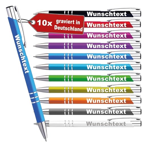 LOPREX 10 Stück Kugelschreiber mit Gravur – personalisierte Kugelschreiber aus Metall mit Wunschtext – Geschenk für Firmen, Schulen & Hochzeiten – 10 Farben & 10 Schriftarten – Blau von LOPREX