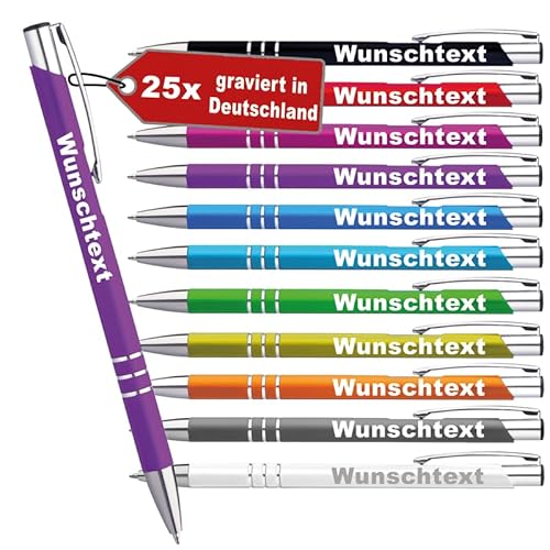 LOPREX 25 Stück Kugelschreiber mit Gravur – personalisierte Kugelschreiber aus Metall mit Wunschtext – Geschenk für Firmen, Schulen & Hochzeiten – 10 Farben & 10 Schriftarten – Lila von LOPREX