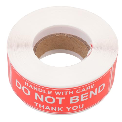 LOPUNER 1 Rolle Versandaufkleber Etiketten Warnaufkleber nicht knicken Verpackungsaufkleber Aufkleber nicht biegen Gepäck Aufkleber Paketaufkleber selbstklebendes Papier rot von LOPUNER