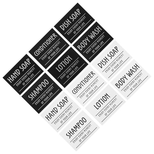 LOPUNER 12 Stück Teiliges Badezimmeretiketten für Seifenspender Wasserdichte Aufkleber für Shampoo Conditioner und Lotion Selbstklebende Etiketten für Glasflaschen zur Optimalen von LOPUNER