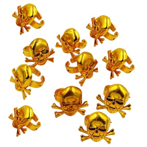 LOPUNER 12 Stück Teiliges Piratenringe für Goldene Schädelringe Halloween Party Deko Verstellbare Schmuck Performance Requisiten Passend für Jungen und Mädchen von LOPUNER