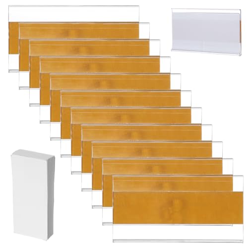 LOPUNER 60 Stück Transparente Etikettenhalter für Regale Selbstklebend mit Weißen Beschriftungskarten für Organisation von Aufbewahrungsbehältern und von LOPUNER