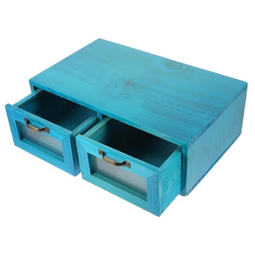 LOPUNER Holz Desktop Schubladenbox mit Stabilem Design Multifunktionaler Aufbewahrungsorganizer für Schmuck und Kosmetik Eleganter Vintage Stil Praktisches Tisch Schrankkästchen in Blau von LOPUNER