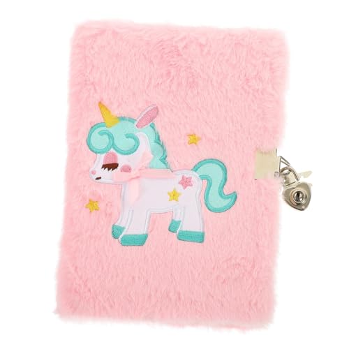 LOPUNER Notizbuch mit Plüschcover und Schloss Niedliches Liniert Softcover Tagebuch für Cartoon Einhorn Plüsch Notizheft für Schreiben Planen und Kreative Ideen von LOPUNER