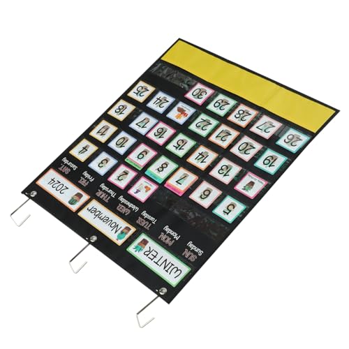LOPUNER Wöchentlicher Kalender Aufhängetasche mit Wetteranzeige Lernwerkzeug für Vorschule und Klassenzimmer Große Taschen für Einfache Organisation Stilvolles Design mit Kaktusmotiv von LOPUNER